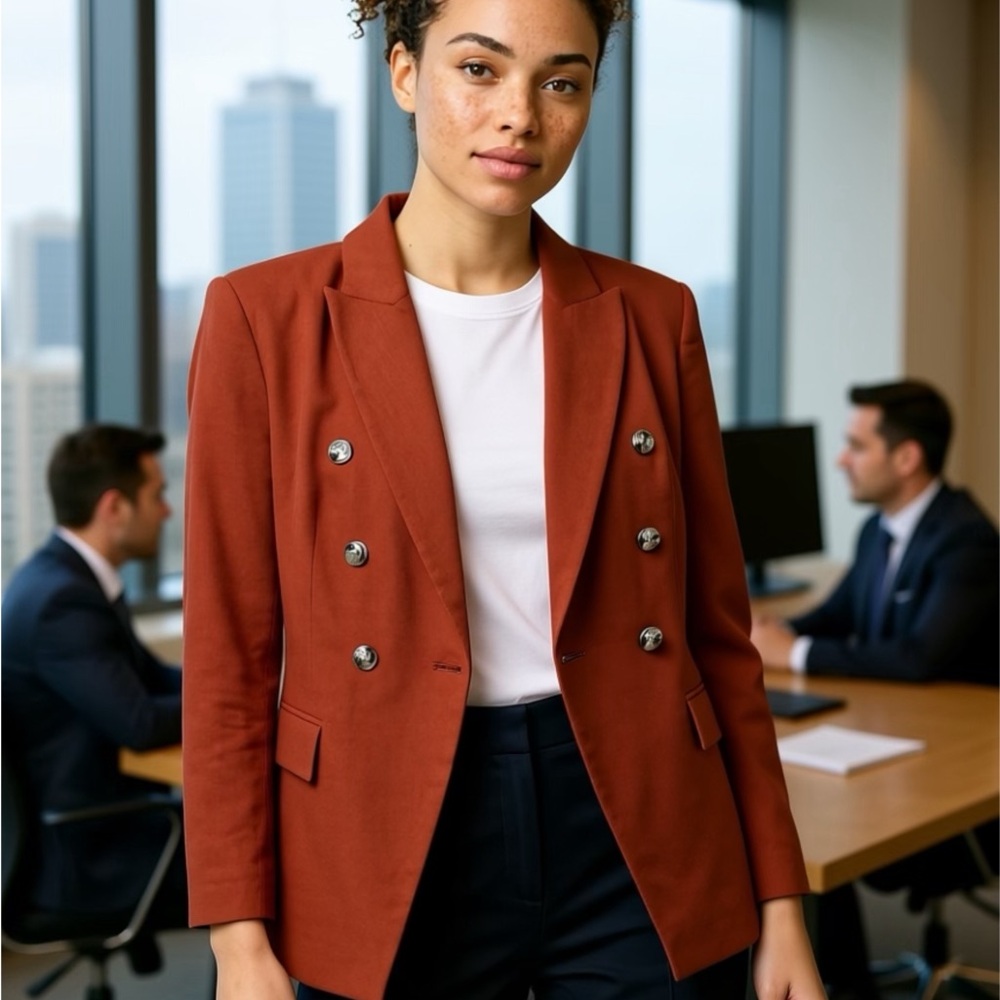 Nine West Double-Breasted Rust-Orange Blazer